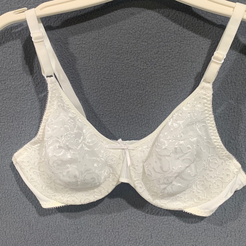Hanes Her Way Underwire Bra Women 36C White Floral Jacquard Vintage 90s‎ G381
